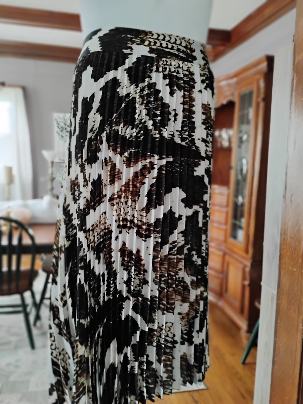 Worthington Black, White and Brown Pleated Midi Skirt